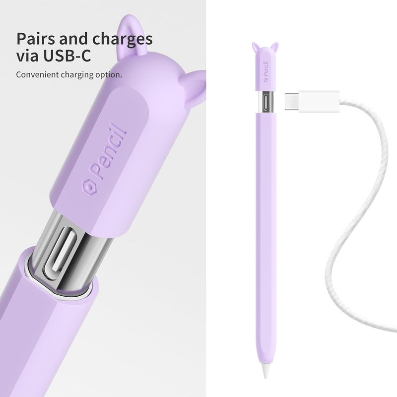 ELETIUO غطاء سيليكون متوافق مع قلم أبل (USB-C)، حامل واقي مع غطاء ملحقات، غطاء مضاد للانزلاق يدعم المغناطيس متوافق مع قلم أبل الجيل الثالث، أرجواني - Image 3